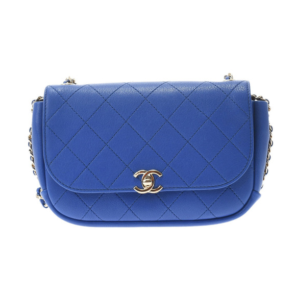 Chanel Chain Shoulder Blue Gold Hardware Calfskin Shoulder Bag - Picture 1 of 11
